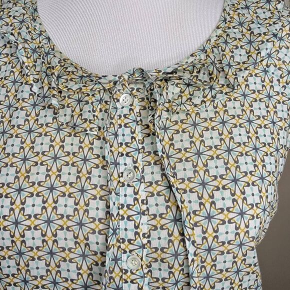 J Crew Tie Front Geo Print Ruffle Neck Blouse Top 6 - Picture 9 of 12